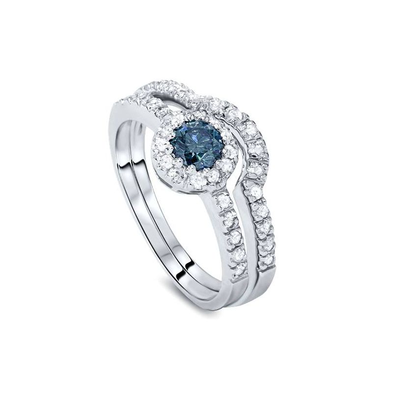 Pompeii3 1ct Blue & White Diamond Engagement Ring Set 14K White Gold, 1 of 3