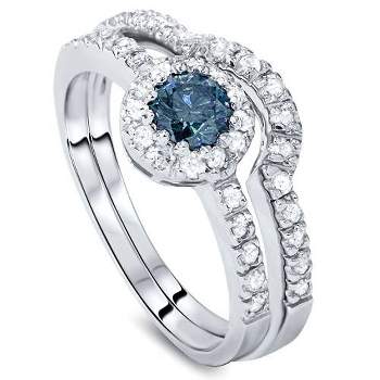 Pompeii3 1ct Blue & White Diamond Engagement Ring Set 14K White Gold