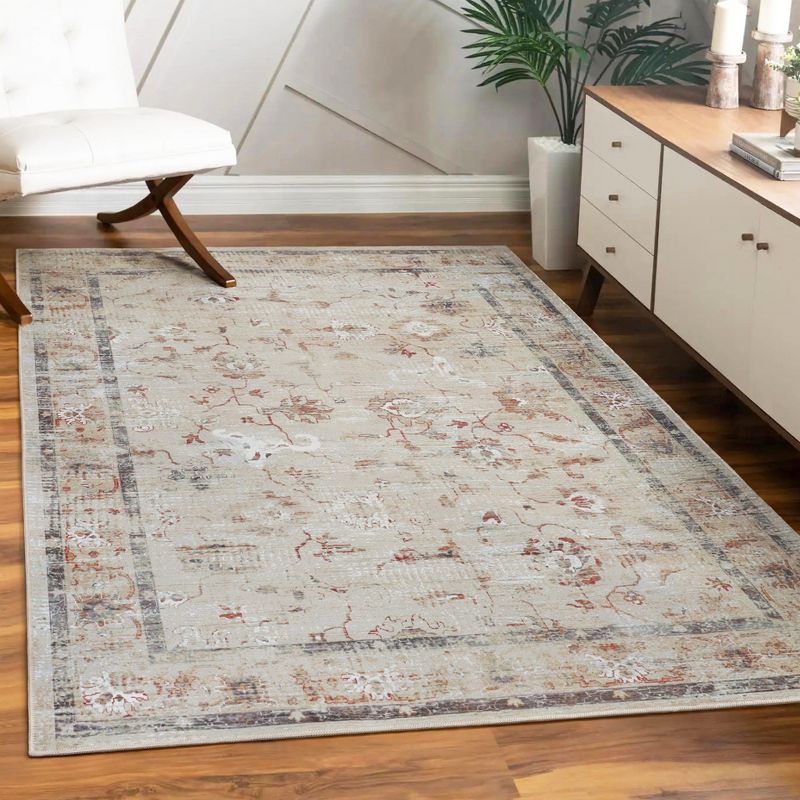 Floral Scroll Non-Slip Machine Washable Indoor Area Rug or Runner by Blue Nile Mills, 2 of 7