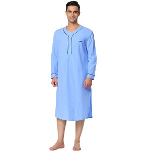 INSPIRE CHIC Men's Cotton Long Sleeves V Neck Chest Pocket Nightgown - 1 of 4