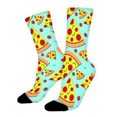 Colorful Pizza Slices Women Printed Crew Socks Funny Funky Socks Soft Polyester Novelty Gifts for Artists Men
