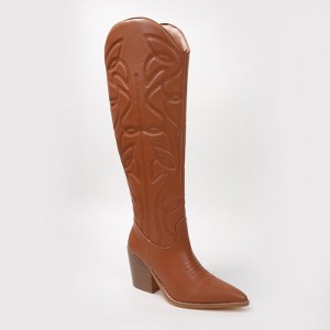 Berness Women's Anniston Embossed Stitching Western Knee-High Boots - 1 of 4