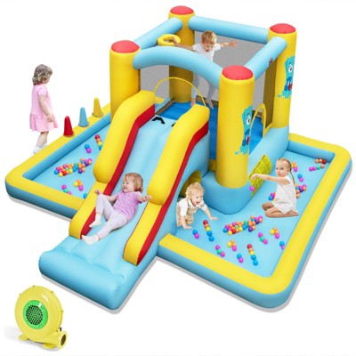 Safstar Inflatable Bounce House w/ Slide Jumping Area Tunnel Ball Pit with 480W Blower