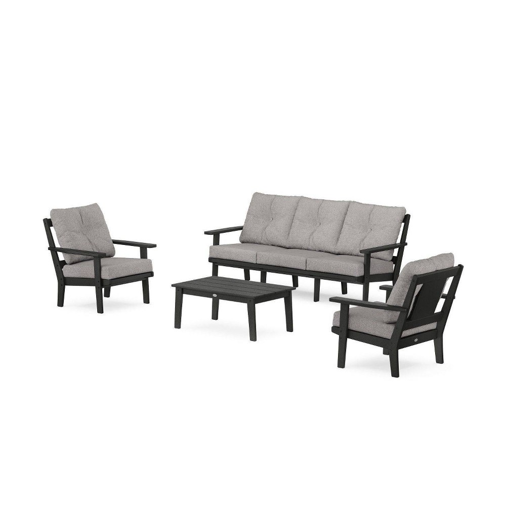 Photos - Garden Furniture POLYWOOD 4pc Prairie Deep Seating with Sofa Outdoor Patio Conversation Set Black/Gray Mist: Durable All-Weather Resistant, U