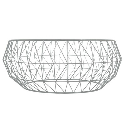 Gray Round Glass Top Coffee Table with Metal Geometric Base