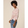 INSPIRE CHIC Women's Floral Print Front Knot Asymmetrical Hem Boat Neckline Casual Long Sleeve Top Shirts - 3 of 4