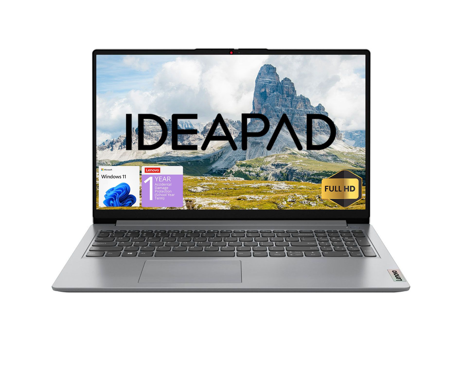 Lenovo IdeaPad 1 15IJL7 Laptop, 15.6" FHD, Pentium Silver N6000, 8GB RAM, 128GB eMMC + 256GB SSD, Wi-Fi 6, Windows 11 Home, Grey