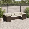 vidaXL Patio Sofa Set with Cushions Outdoor Furniture 7 Piece Poly Rattan - Brown and Cream - 2 of 4