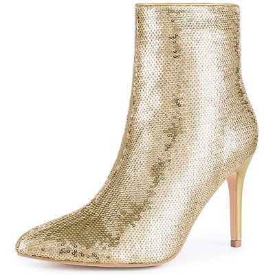 BLISSFUL STEP Women's Stiletto Heel Pointed Toe Party Sequin Dressy Ankle Boots