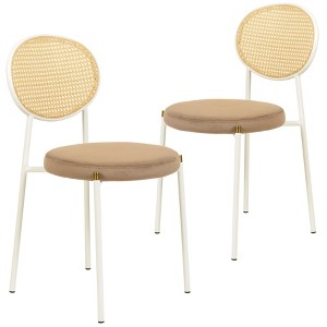 LeisureMod Velvet Dining Chair with Rattan Back, Set of 2 Side Kitchen Chair with Stainless Steel Base Euston Collection - 1 of 4