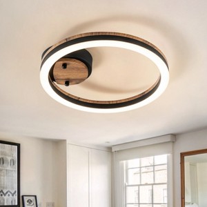 LLHZSY Modern Farmhouse Wood LED Flush Mount Ceiling Light - 11 4/5 in. W X 11 4/5 in. D X 2 2/5in. H - Circle - 1 of 4