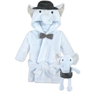 Hudson Baby Infant Boys Plush Bathrobe and Toy Set, Bowtie Elephant, One Size - 1 of 4