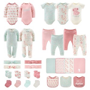 Baby Girl Layette Clothing Gift Set, 30pc - The Peanutshell® Floral Elephant, Pink Green, Newborn to 9 Months - 1 of 4
