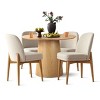 5pcs Dining Set for 4, 42'' Solid Wood Oak Table with 4 Linen Fabric Solid Wood Legs Dining Chairs, Dining Room Furniture - Maison Boucle - 3 of 4