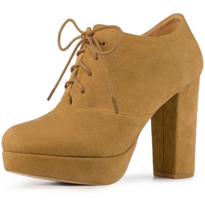 Perphy Women's Lace Up Round Toe Cushioned Insole Platform Chunky Heel Ankle Boots