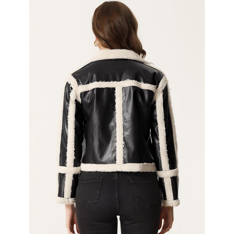 Allegra K Women's Faux Fur Paneled PU Leather Thick Parka Jacket Warm Winter Coat, 4 of 6