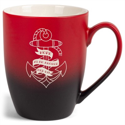 100 North Nautical 10 Ounce Red and Black Two Toned Ombre, Comfortably Fits Your Hands, Ceramic Tea Coffee Cup Mug, Hope As An Anchor