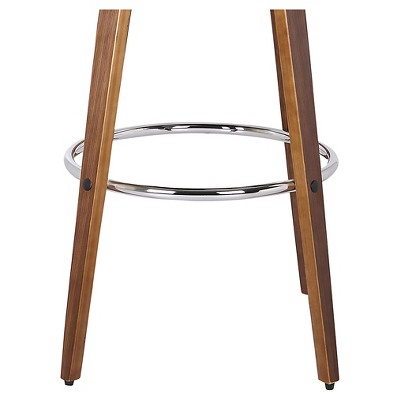 Walnut Wood Finish Swivel Counter Stool with Brown Faux Leather