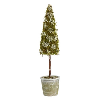 2ft Nearly Natural Unlit Flocked Moss Artificial Cone Tree in Decorative Planter