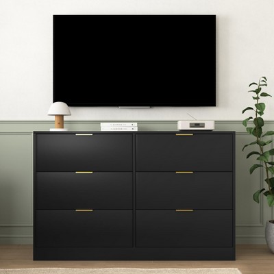 Dresser for Bedroom, Modern Large 6 Drawer Dresser with Deep Drawer, Chest of Drawer with Gold Handle