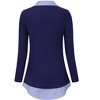 Women's Long Sleeve V Neck Contrast Collared Shirts Patchwork Work Blouse Tunics Tops - 3 of 4