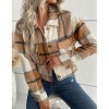 Coolmee Women's Flannels Cropped Shacket Jackets Lapel Collar Fall Fashion Plaid Jackets Button Down Shirt Fall Coats Tops with Pockets L Khaki - 3 of 4