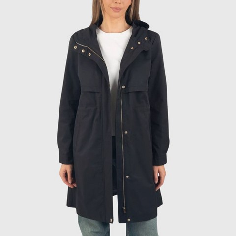 Женские куртки Alpine Swiss Tanya Womens Hooded Rain Jacket Long Raincoat Trench Coat Windbreaker Black XL