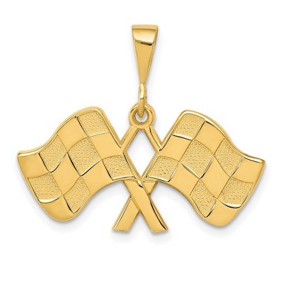 Black Bow Jewelry 14k Yellow Gold Checkered Racing Flags Pendant