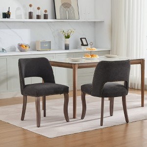 QingMoon Dining Chairs Set of 2, Fabric Upholstered Kitchen Chairs, Hollow-out Design with Curved Backrest and Copper Nails for Dining Room - 1 of 4