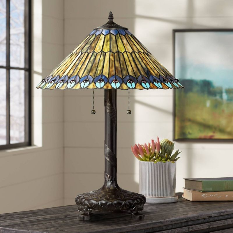 Robert Louis Tiffany Table Lamp 26" High Antique Bronze Tiffany Style Peacock Art Glass Shade for Living Room Family Bedroom Bedside Office, 2 of 7