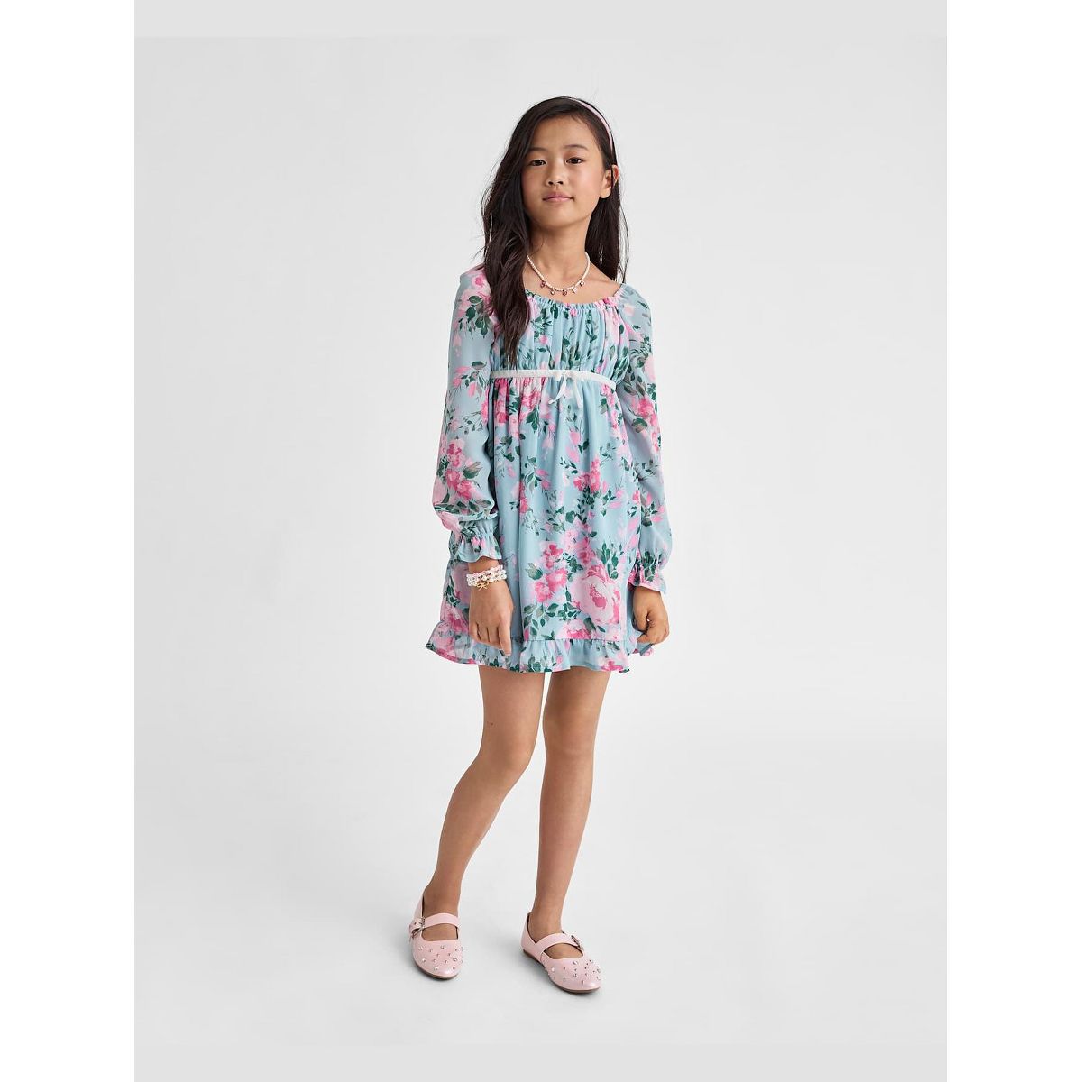 The Children's Place Girls Long Sleeve Floral Chiffon Babydoll Dress