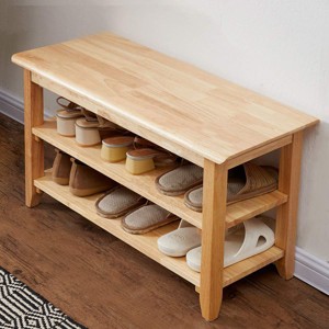 Solid Wood Storage Bench with Shoe Rack - Rustic Entryway Bench with Natural Wood Grain, Functional and Stylish - 1 of 4