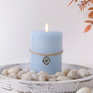 LumiPur 3.5"x5" Signature Natural Glow Coastal Flameless LED Wax Pillar Candle Powder Blue - 1 of 4