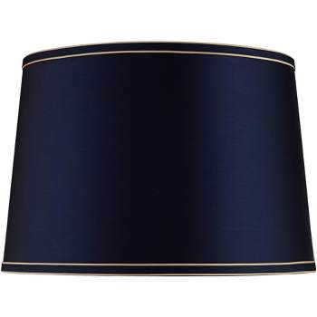 Springcrest Navy Blue Medium Drum Lamp Shade with Navy and Gold Trim 14" Top x 16" Bottom x 11" High (Spider) Replacement with Harp and Finial
