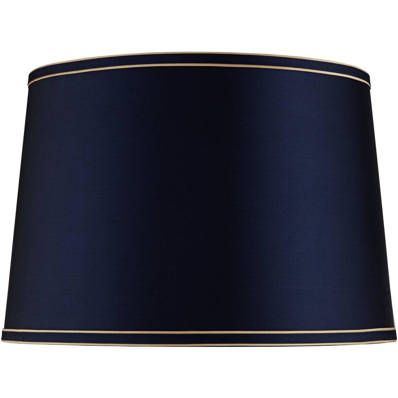 Springcrest Navy Blue Medium Drum Lamp Shade with Navy and Gold Trim 14" Top x 16" Bottom x 11" High (Spider) Replacement with Harp and Finial, 1 of 8