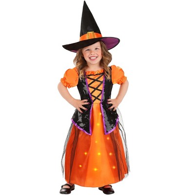Halloweencostumes.com 4t Girl Girl's Toddler Orange Light-up Witch ...