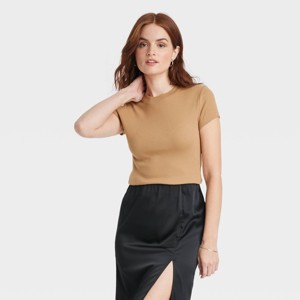 Women's Slim Fit Short Sleeve Ribbed T-Shirt - A New Day™ - 1 of 3