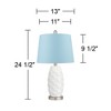 360 Lighting Modern Coastal Table Lamps 24 1/2" High Set of 2 White Ceramic LED Blue Hardback Drum Shade for Bedroom Living Room House Home Nightstand - 4 of 4