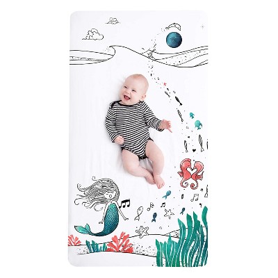 JumpOff Jo Fitted Crib Sheet, Cotton Crib Sheet for Standard Sized Crib Mattresses, Hypoallergenic and Breathable, 28" x 52",  Moonlight Mermaid