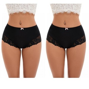 INSPIRE CHIC 2 Pcs Women's Lace Trim High Waist Briefs Seamless Lace Back Underwear Panties - 1 of 4