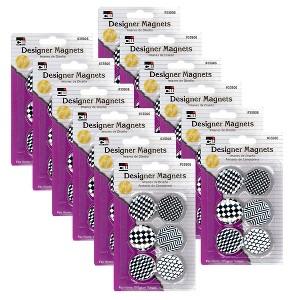 Charles Leonard Designer Button Style Magnets, Super Strong - Assorted Black & White Designs, 6 Per Pack, 12 Packs - 1 of 2