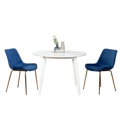 NicBex Round Dining Table Set Morden Kitchen Table for 2 with MDF Tabletop and 2 Velvet Chairs for Home Office