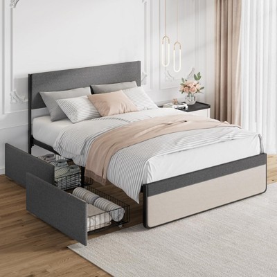 Whizmax Two Size Platform Bed Frame with 2 Storage Drawers, Fabric Upholstered, No Box Spring Needed, Noise Free, Easy Assembly, Gray