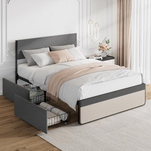 Whizmax Two Size Platform Bed Frame with 2 Storage Drawers, Fabric Upholstered, No Box Spring Needed, Noise Free, Easy Assembly, Gray - 1 of 4