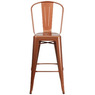 Copper Elegance 30" Metal Indoor-Outdoor Barstool with Ergonomic Back