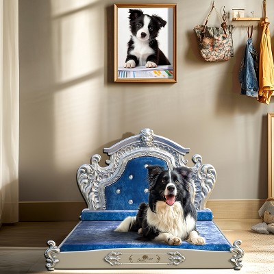 Artloge Luxury Pet Bed High-end Dutch Velvet Dog Bed Noble Pet Dog Cat Sofa Upholstered Cat Couch  with Washable Cover & Carved Headboard