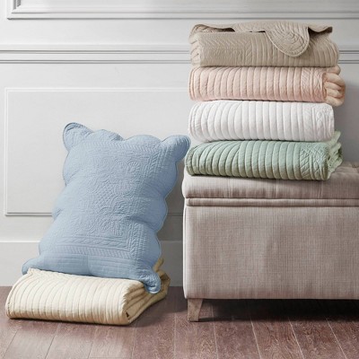 Khaki Full Microfiber Reversible Scalloped Edge Quilt Set