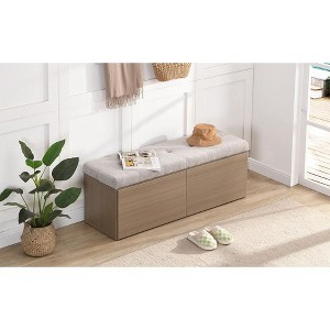 CAVINAS Linen Fabric Storage Ottoman Bench with Double Doors and Adjustable Shelves,Modern Storage Ottoman,Storage Bench for Living Room - 1 of 4