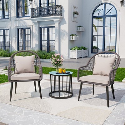 Captiva Designs 3pc Conversation Set with Bistro Table with Steel Frame & All-weather Woven Chairs