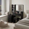 FONTOI 29.2"W/37"W/41"W Makeup Vanity Table Desk with Mirror Left Bedside Cabinet Stool Dresser Set for Woman Bedroom Dressing Room, Black/White - 2 of 4